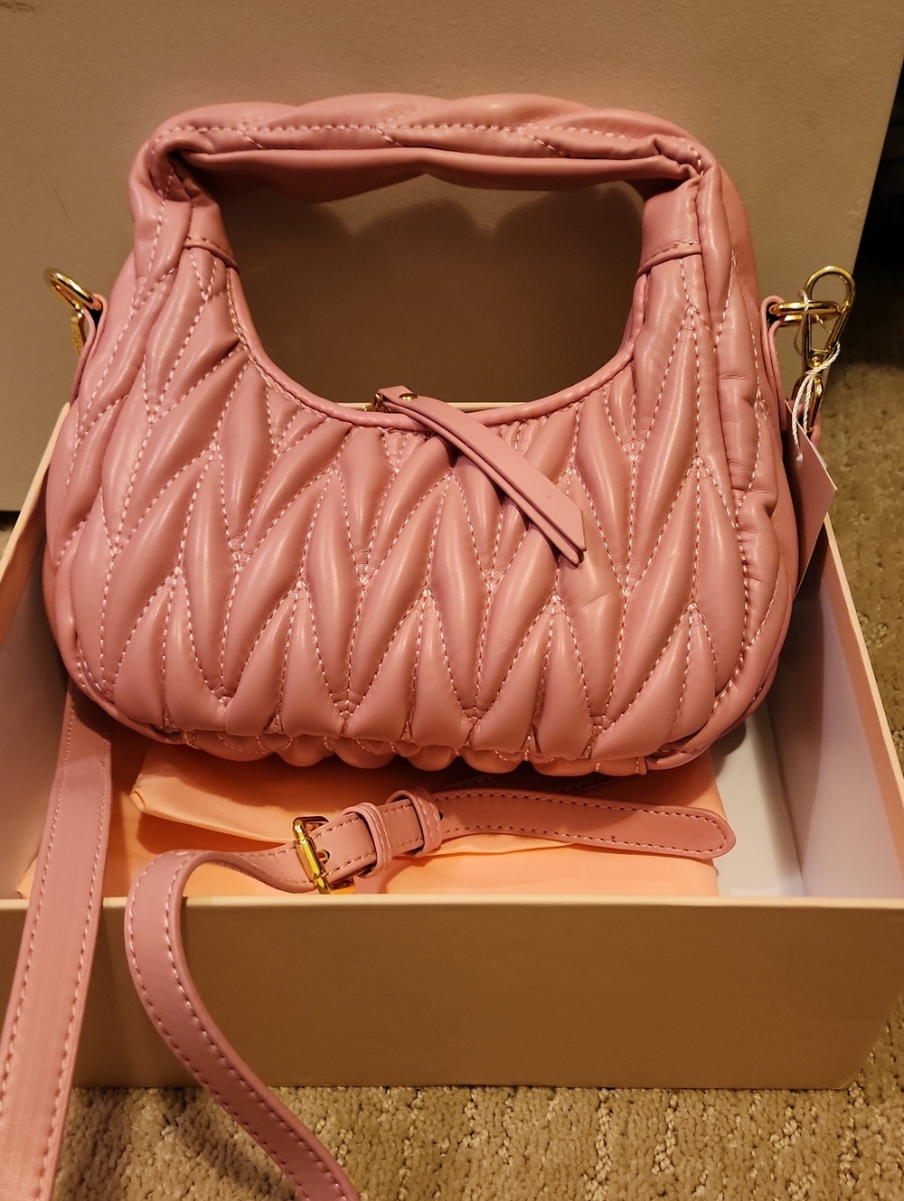 🩷Quilted Pink Shoulder Bag with Detachable Strap